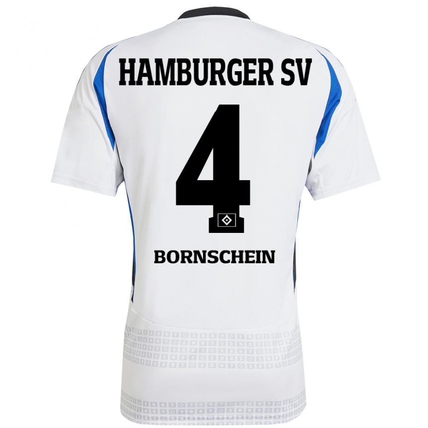 Enfant Football Maillot Lukas Bornschein #4 Blanc Bleu Tenues Domicile 2024/25