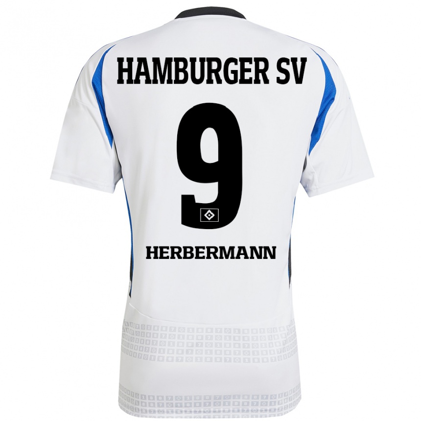 Enfant Football Maillot Kevin Herbermann #9 Blanc Bleu Tenues Domicile 2024/25