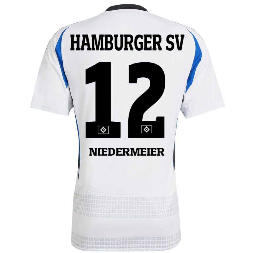 Enfant Football Maillot Philipp Niedermeier #12 Blanc Bleu Tenues Domicile 2024/25