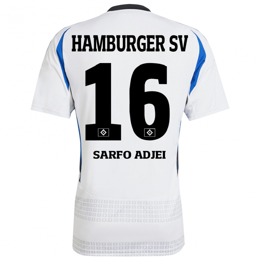 Enfant Football Maillot Maximilian Sarfo-Adjei #16 Blanc Bleu Tenues Domicile 2024/25