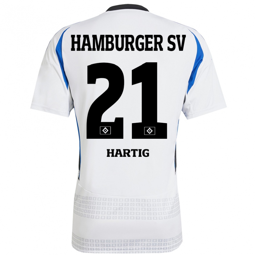 Enfant Football Maillot Jonas-Finn Hartig #21 Blanc Bleu Tenues Domicile 2024/25