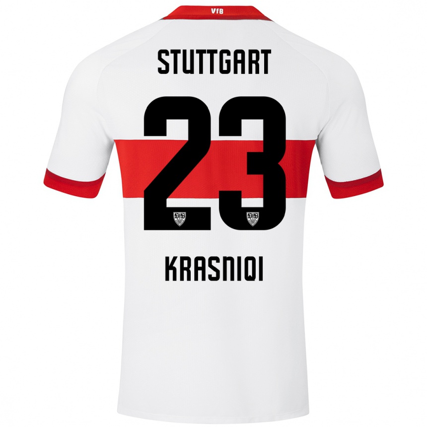 Enfant Football Maillot Elton Krasniqi #23 Blanc Rouge Tenues Domicile 2024/25