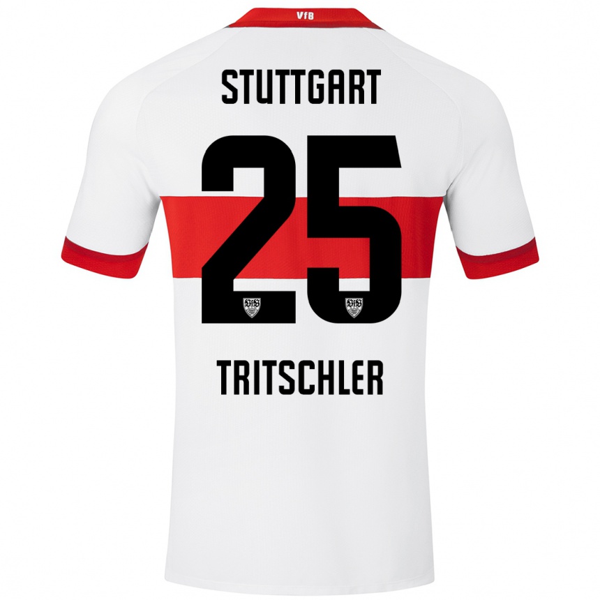 Enfant Football Maillot David Tritschler #25 Blanc Rouge Tenues Domicile 2024/25