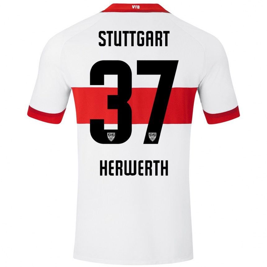 Enfant Football Maillot Maximilian Herwerth #37 Blanc Rouge Tenues Domicile 2024/25