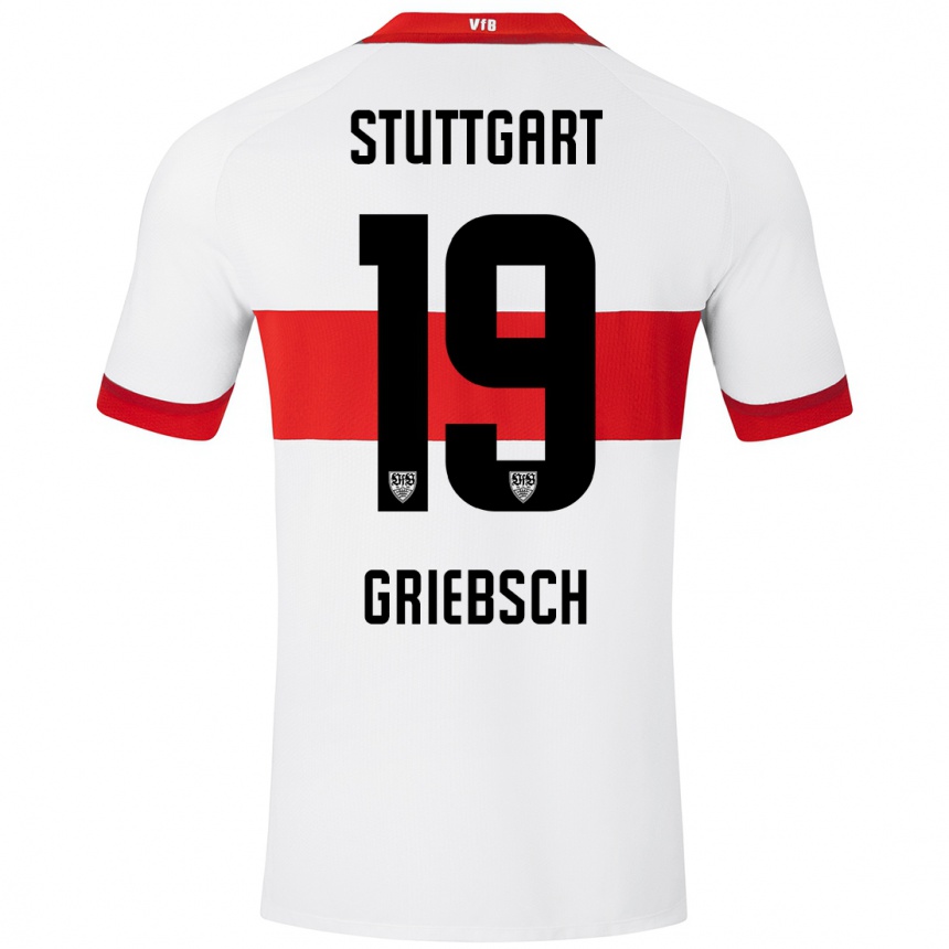 Enfant Football Maillot Lukas Griebsch #19 Blanc Rouge Tenues Domicile 2024/25