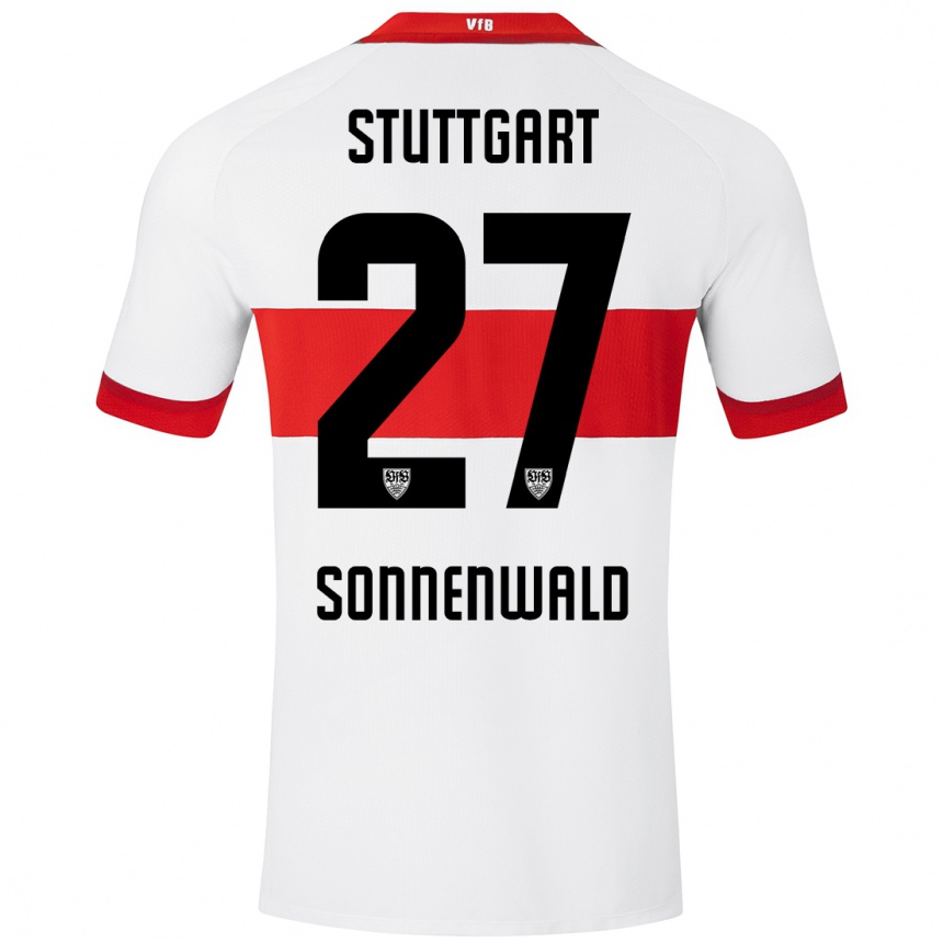 Enfant Football Maillot Lukas Sonnenwald #27 Blanc Rouge Tenues Domicile 2024/25