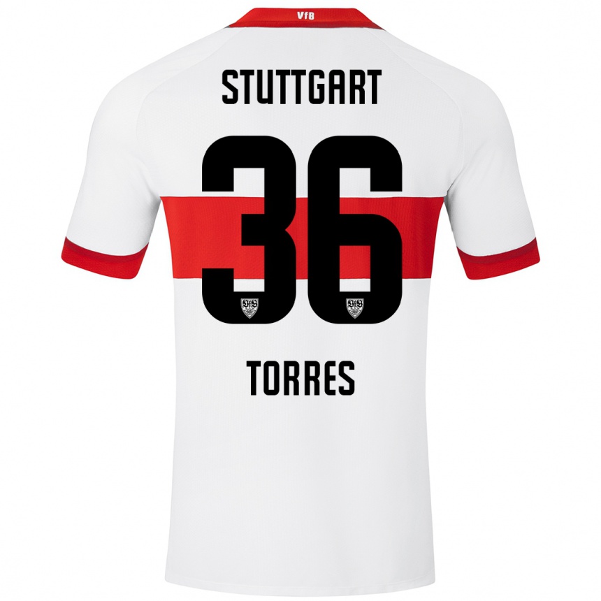 Enfant Football Maillot Yohann Torres #36 Blanc Rouge Tenues Domicile 2024/25