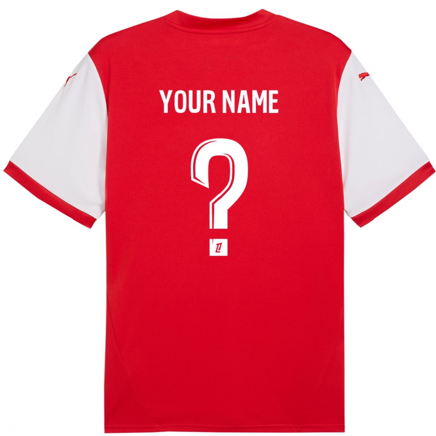 Enfant Football Maillot Votre Nom #0 Rouge Blanc Tenues Domicile 2024/25