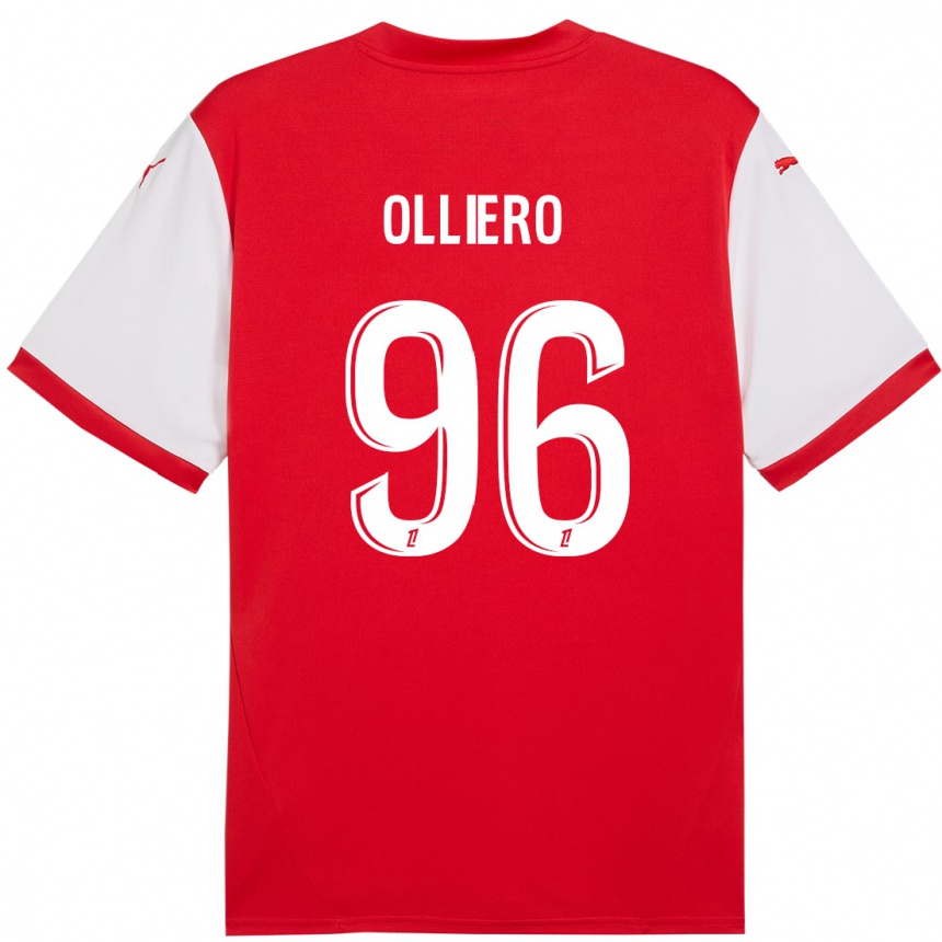 Enfant Football Maillot Alexandre Olliero #96 Rouge Blanc Tenues Domicile 2024/25