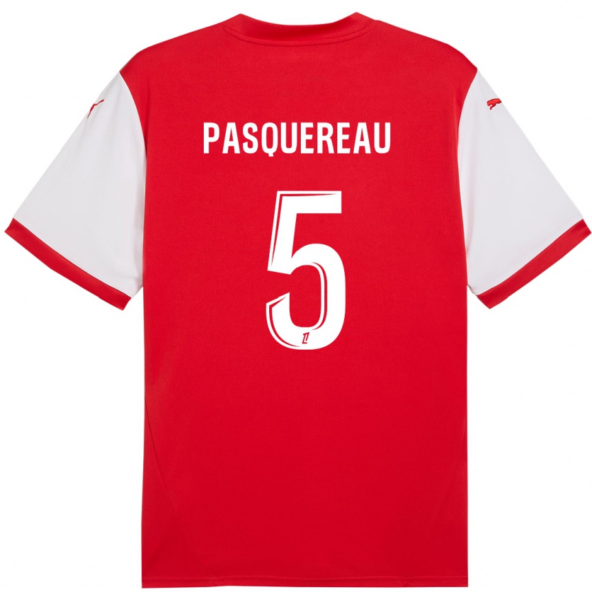 Enfant Football Maillot Julie Pasquereau #5 Rouge Blanc Tenues Domicile 2024/25