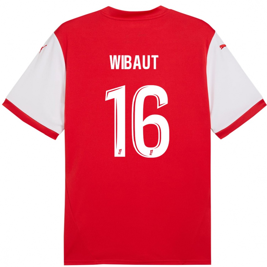 Enfant Football Maillot Clara Wibaut #16 Rouge Blanc Tenues Domicile 2024/25