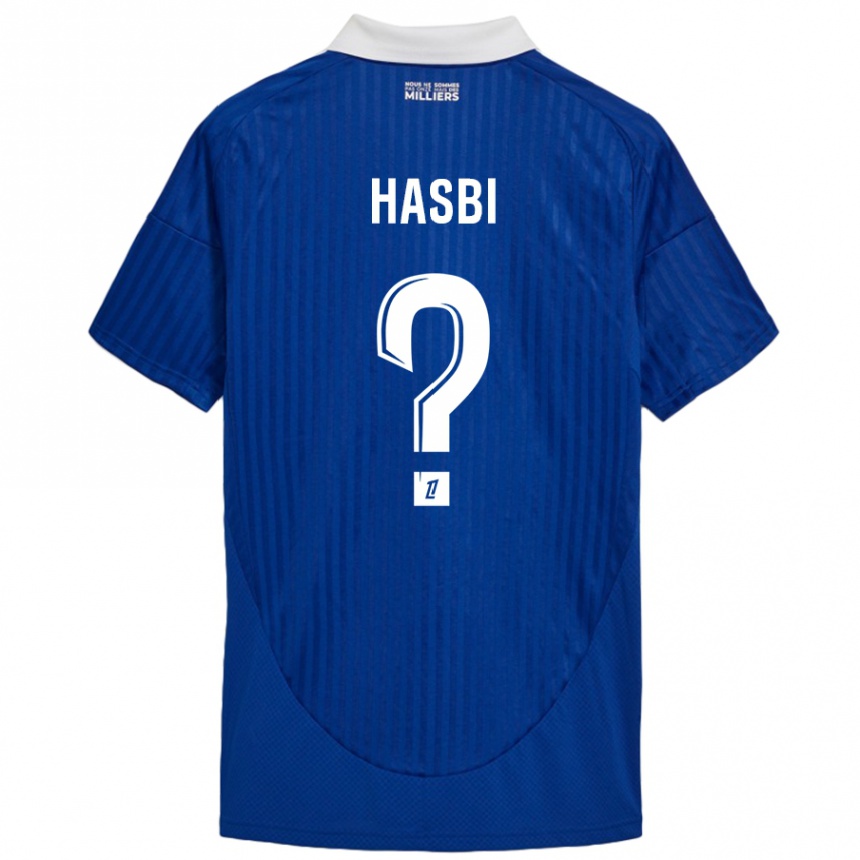 Enfant Football Maillot Walid Hasbi #0 Bleu Blanc Tenues Domicile 2024/25