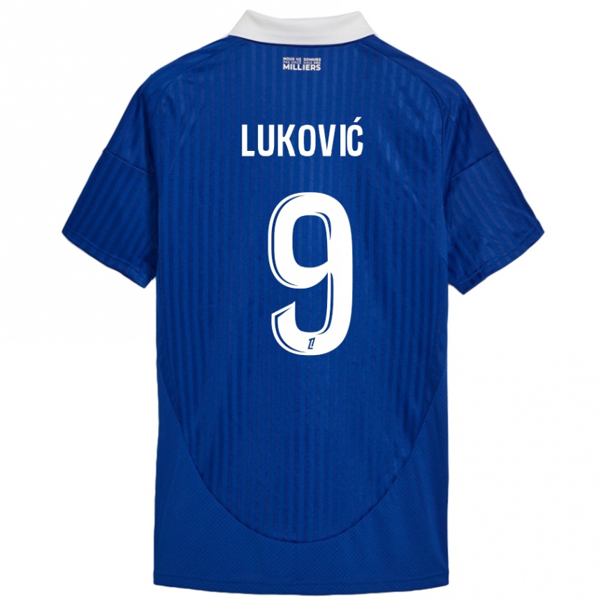 Enfant Football Maillot Milos Lukovic #9 Bleu Blanc Tenues Domicile 2024/25