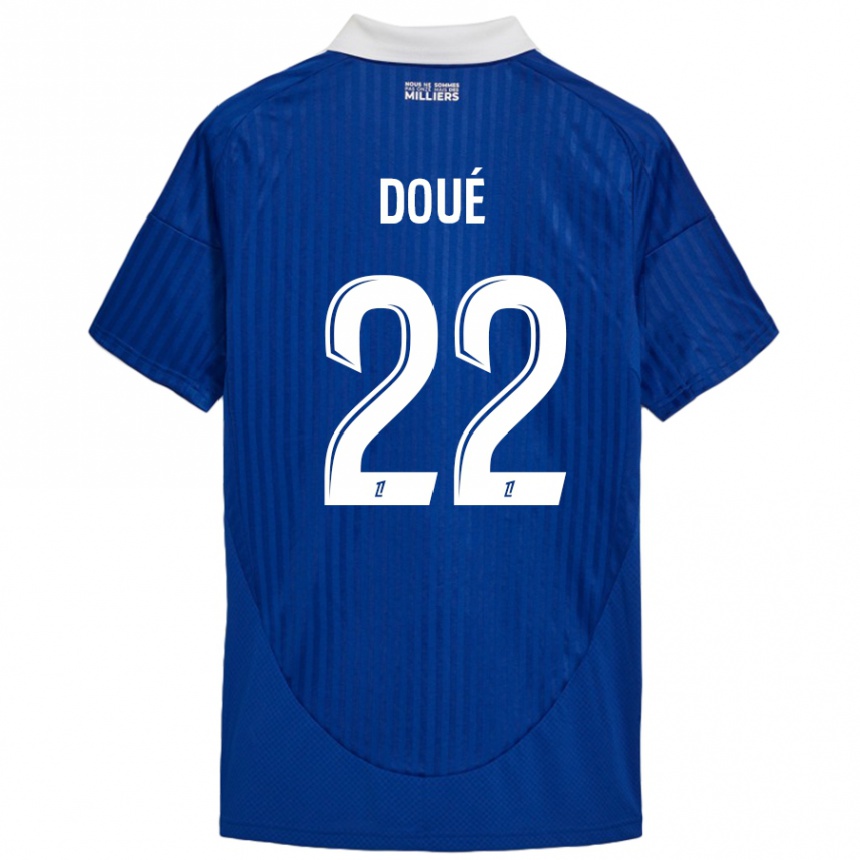 Enfant Football Maillot Guéla Doué #22 Bleu Blanc Tenues Domicile 2024/25