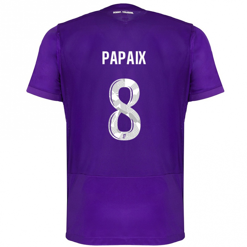 Enfant Football Maillot Pauline Papaix #8 Violet Blanc Tenues Domicile 2024/25