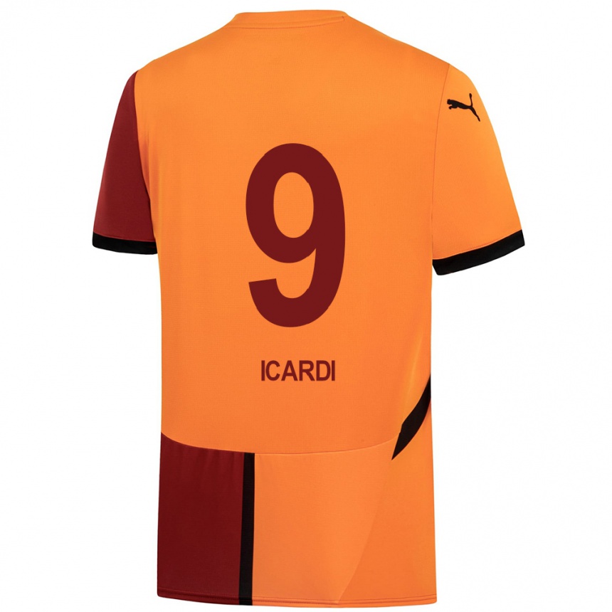 Enfant Football Maillot Mauro Icardi #9 Jaune Rouge Tenues Domicile 2024/25