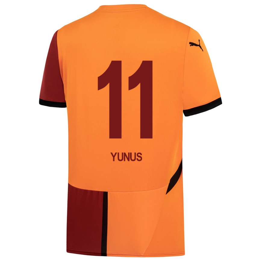 Enfant Football Maillot Yunus Akgün #11 Jaune Rouge Tenues Domicile 2024/25