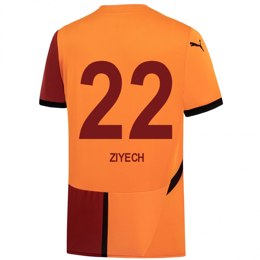 Enfant Football Maillot Hakim Ziyech #22 Jaune Rouge Tenues Domicile 2024/25