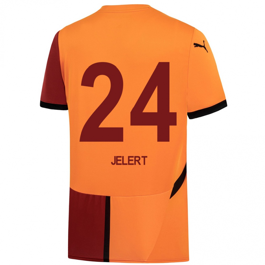 Enfant Football Maillot Elias Jelert #24 Jaune Rouge Tenues Domicile 2024/25