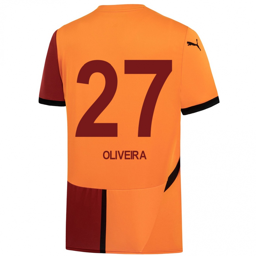 Enfant Football Maillot Sérgio Oliveira #27 Jaune Rouge Tenues Domicile 2024/25