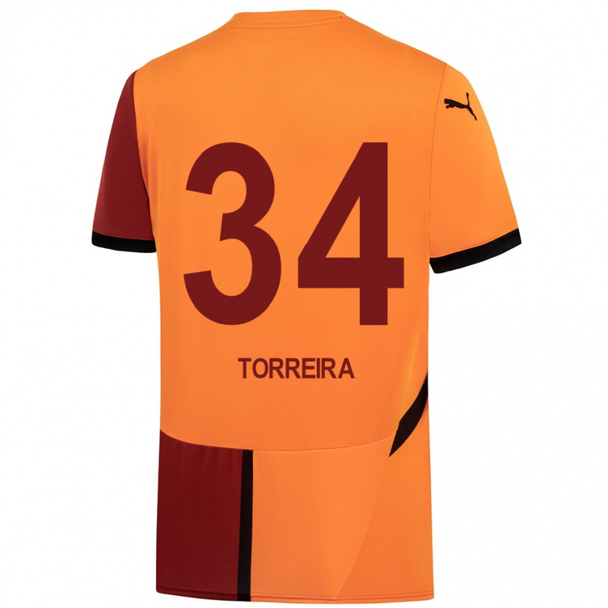 Enfant Football Maillot Lucas Torreira #34 Jaune Rouge Tenues Domicile 2024/25