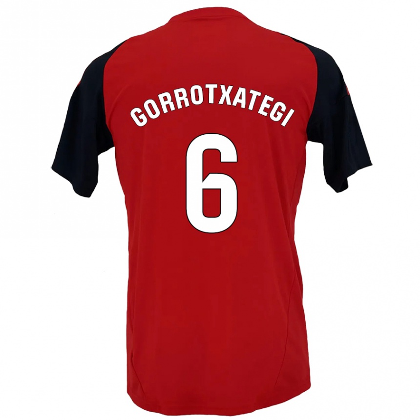 Enfant Football Maillot Jon Gorrotxategi #6 Rouge Noir Tenues Domicile 2024/25