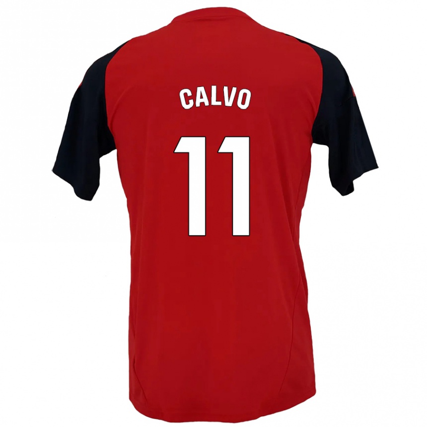 Enfant Football Maillot Álex Calvo #11 Rouge Noir Tenues Domicile 2024/25