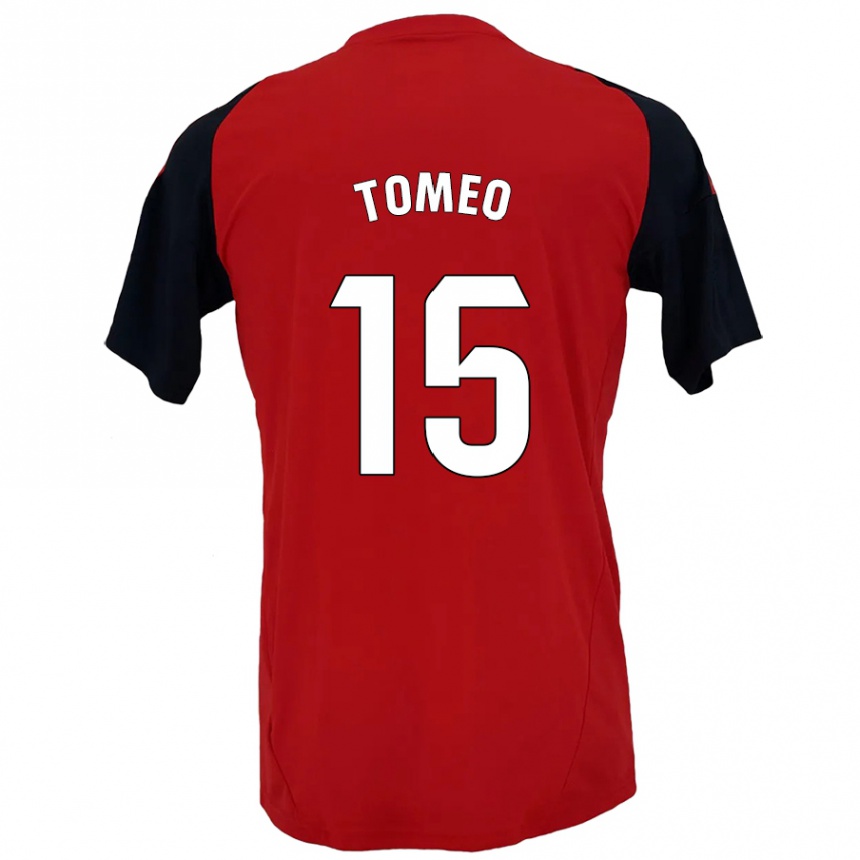 Enfant Football Maillot Pablo Tomeo #15 Rouge Noir Tenues Domicile 2024/25