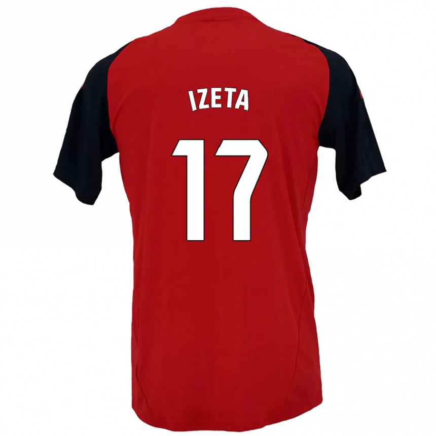 Enfant Football Maillot Urko Izeta #17 Rouge Noir Tenues Domicile 2024/25