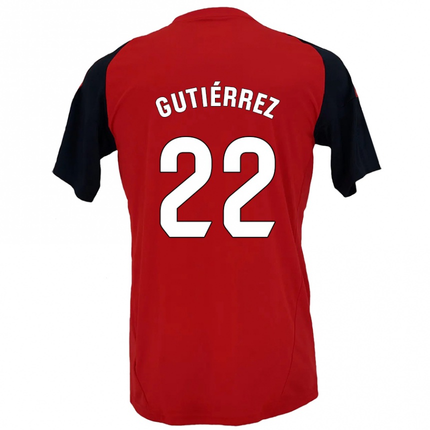 Enfant Football Maillot Juan Gutiérrez #22 Rouge Noir Tenues Domicile 2024/25