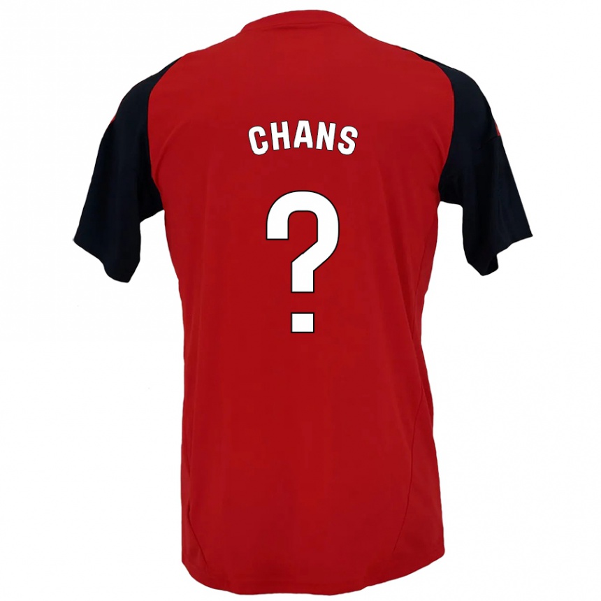 Enfant Football Maillot Ángel Chans #0 Rouge Noir Tenues Domicile 2024/25