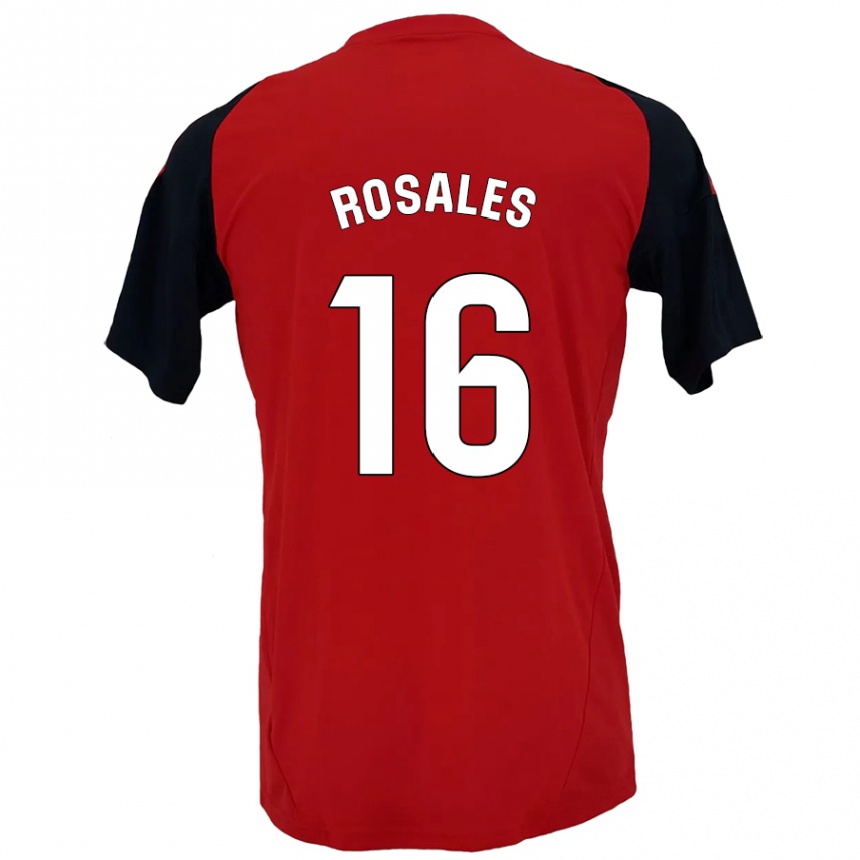 Enfant Football Maillot Diego Rosales #16 Rouge Noir Tenues Domicile 2024/25