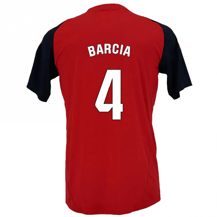 Enfant Football Maillot Sergio Barcia #4 Rouge Noir Tenues Domicile 2024/25