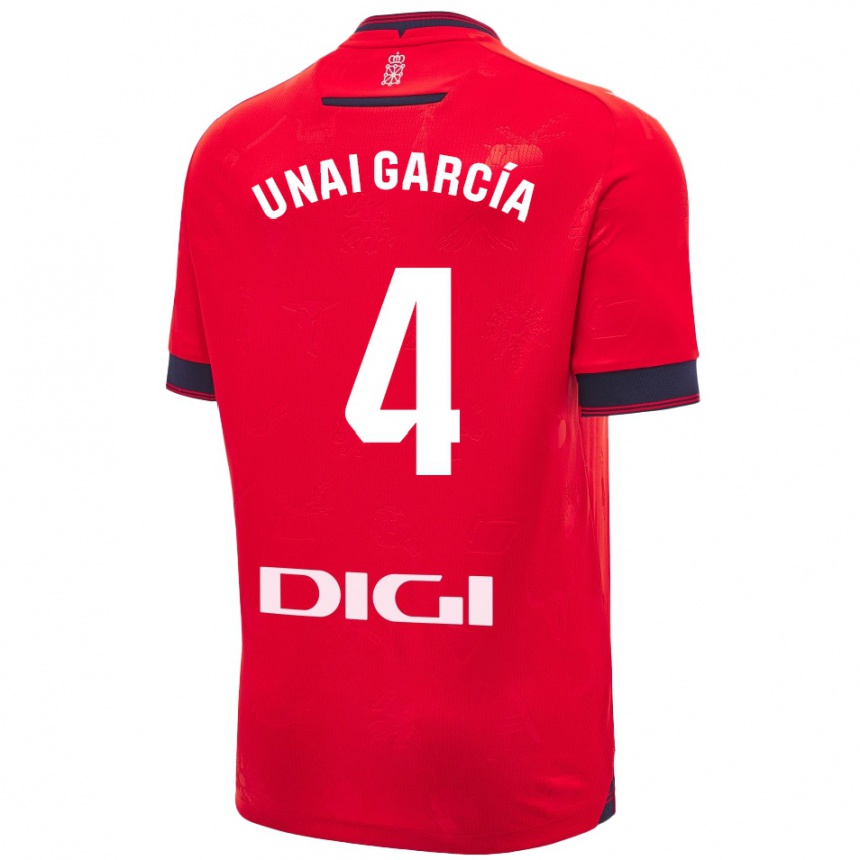 Enfant Football Maillot Unai García #4 Rouge Blanc Tenues Domicile 2024/25