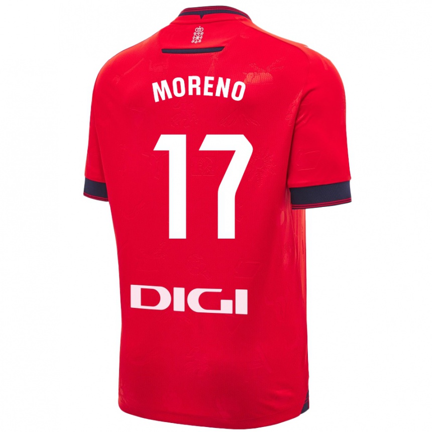 Enfant Football Maillot Pablo Moreno #17 Rouge Blanc Tenues Domicile 2024/25