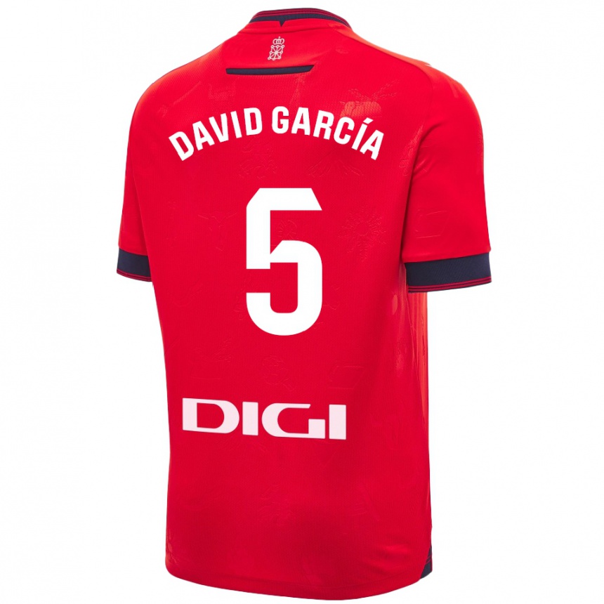 Enfant Football Maillot David García #5 Rouge Blanc Tenues Domicile 2024/25