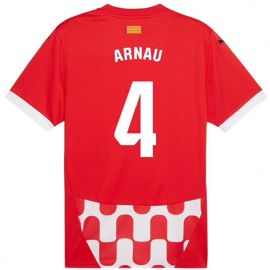 Enfant Football Maillot Arnau Martínez #4 Rouge Blanc Tenues Domicile 2024/25