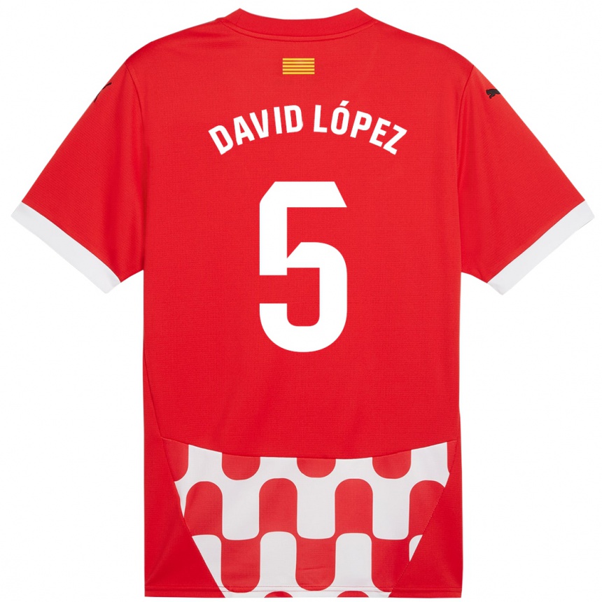 Enfant Football Maillot David López #5 Rouge Blanc Tenues Domicile 2024/25