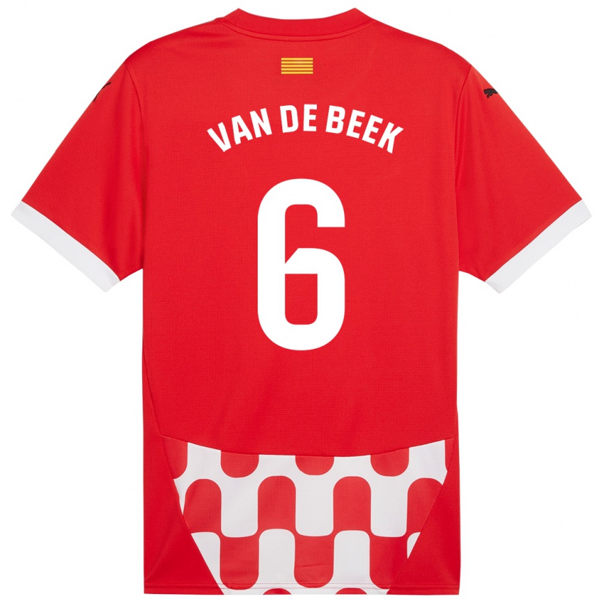 Enfant Football Maillot Donny Van De Beek #6 Rouge Blanc Tenues Domicile 2024/25