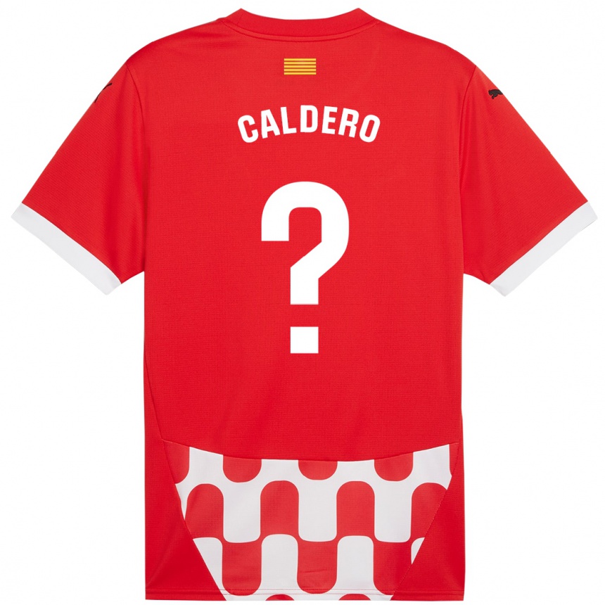 Enfant Football Maillot Nil Caldero #0 Rouge Blanc Tenues Domicile 2024/25