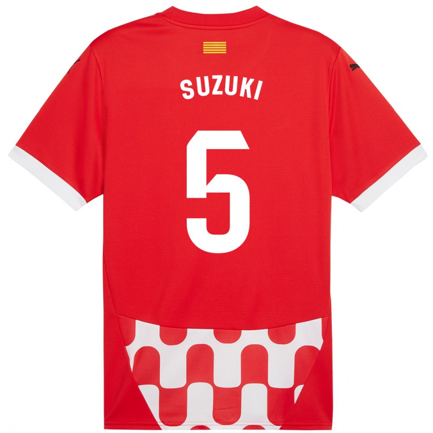 Enfant Football Maillot Wadi Ibrahim Suzuki #5 Rouge Blanc Tenues Domicile 2024/25