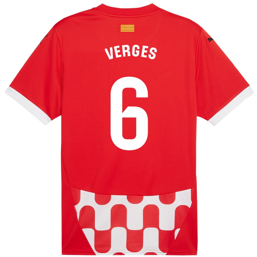 Enfant Football Maillot Mar Vergés #6 Rouge Blanc Tenues Domicile 2024/25