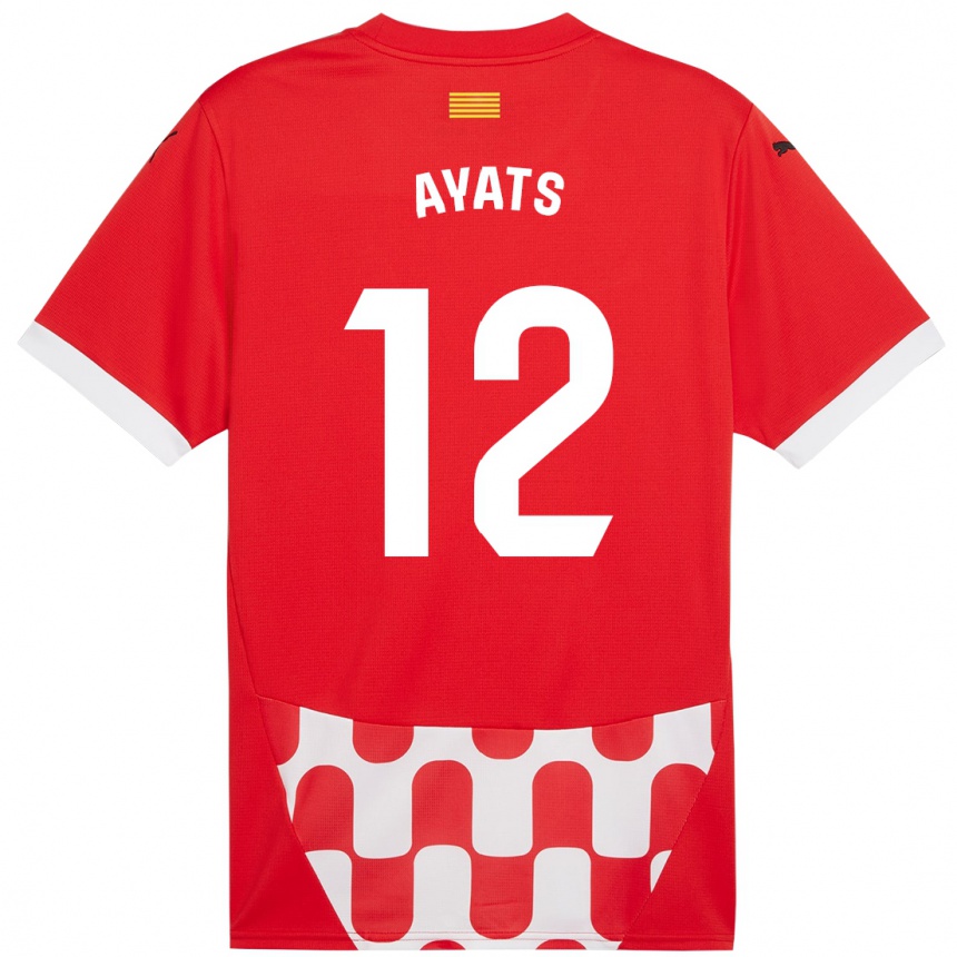 Enfant Football Maillot Mònica Ayats #12 Rouge Blanc Tenues Domicile 2024/25