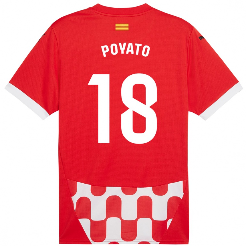 Enfant Football Maillot Marina Poyato #18 Rouge Blanc Tenues Domicile 2024/25