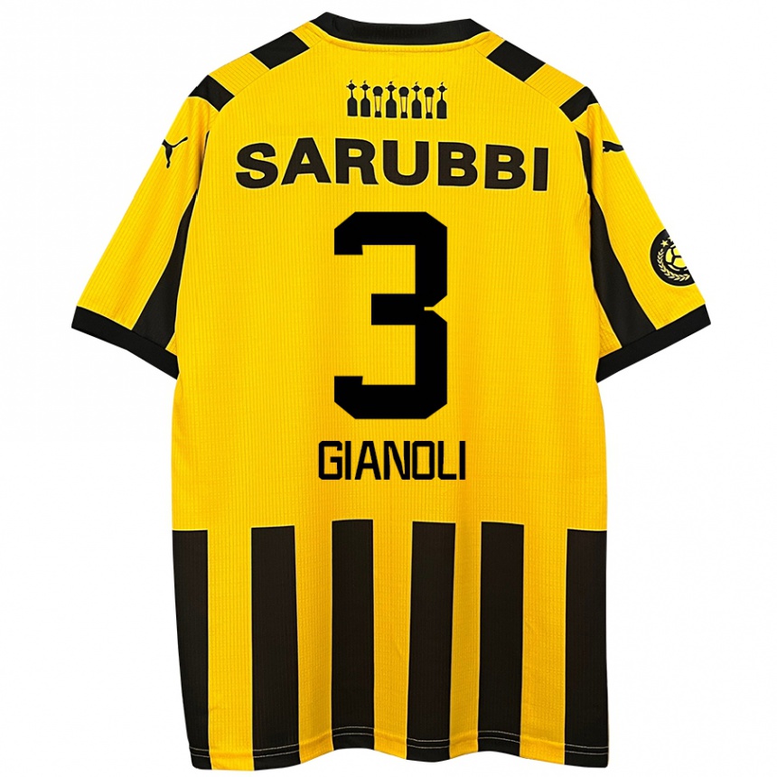 Enfant Football Maillot Martín Gianoli #3 Jaune Noir Tenues Domicile 2024/25