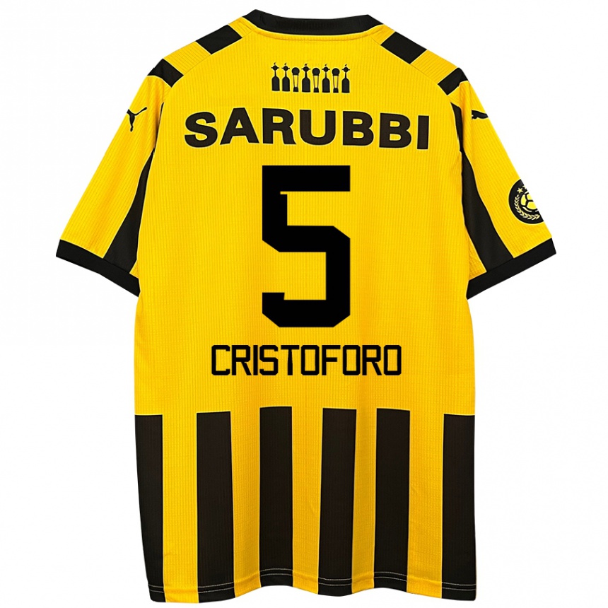 Enfant Football Maillot Sebastián Cristóforo #5 Jaune Noir Tenues Domicile 2024/25