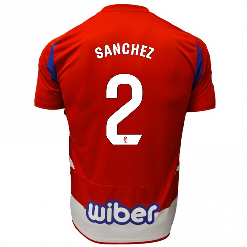 Enfant Football Maillot Rubén Sánchez #2 Rouge Blanc Bleu Tenues Domicile 2024/25