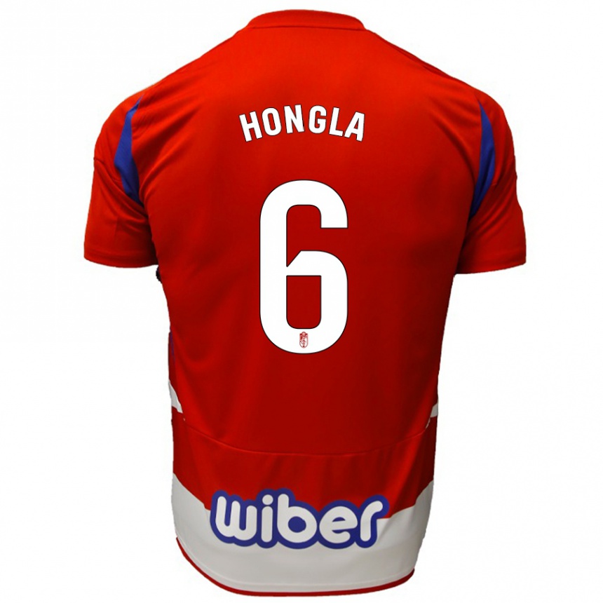 Enfant Football Maillot Martin Hongla #6 Rouge Blanc Bleu Tenues Domicile 2024/25