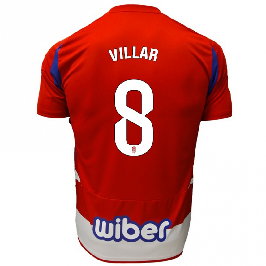 Enfant Football Maillot Gonzalo Villar #8 Rouge Blanc Bleu Tenues Domicile 2024/25