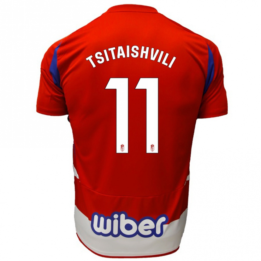 Enfant Football Maillot Georgiy Tsitaishvili #11 Rouge Blanc Bleu Tenues Domicile 2024/25